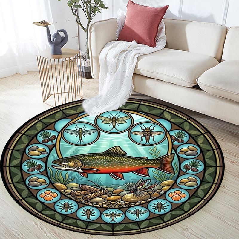 Fish Insects Nature Round Area Rug Under Office Chairs Bedroom Living Room Home Decor
