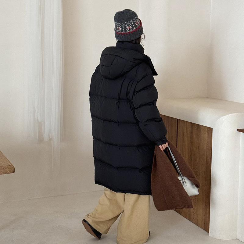 White Goose Down Long Down Jacket Women's 2024 Winter Thickened Sweet Round Button Over Knee Premium College Jacket