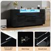 Credenza Soggiorno 140*40*68cm con 2 Ante a L, Mobile con Ripiani Regolabili e Luci LED, Mobile Laccato Lucido con 3 Cassetti, Nero