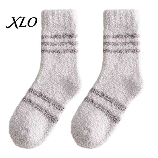 Skiing Thermal Layer Socks Thickened Coral Fleece for Men, Striped Mid-calf Socks, Soft Non-slip Cozy Winter Hosiery Fuzzy Crew Winter, Cold