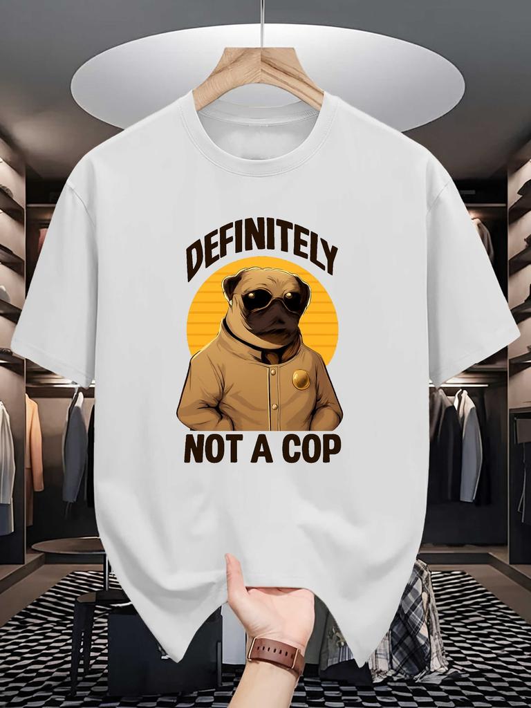 Sunglasses Pug Dog Graphic Unisexs Crew Neck T Shirt Definitely Not A Cop Funny Slogan Print Short Sleeve Casual Cotton Daily Tops