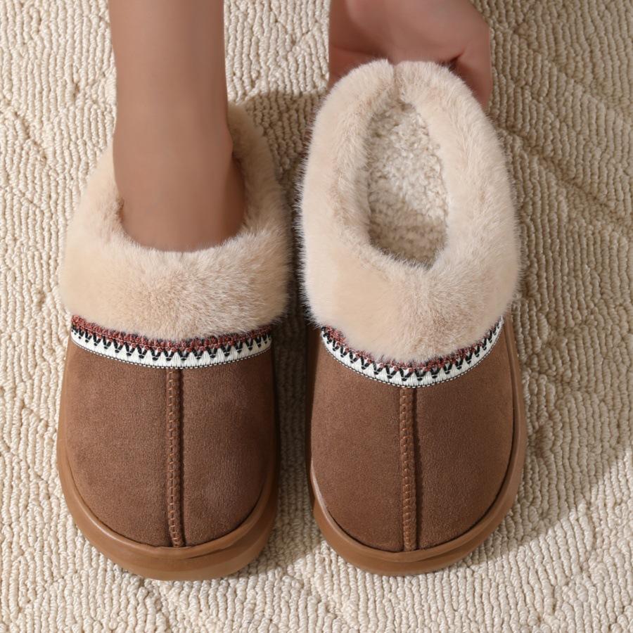 Crestar Fur Plush Women Slippers Indoor Warm Thick Soles Fluffy Female House Slippers Winter Fashion Non-slip Fuzzy Cotton Shoes