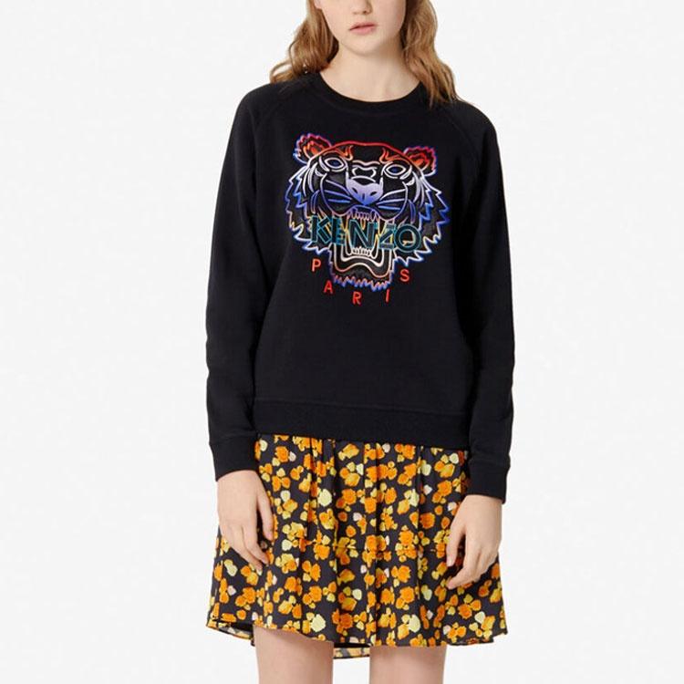 (WMNS) KENZO Multi-Color Embroidered Tiger Head Round Neck Raglan Sleeve Hoodie Black Women's F962SW8074XE-99