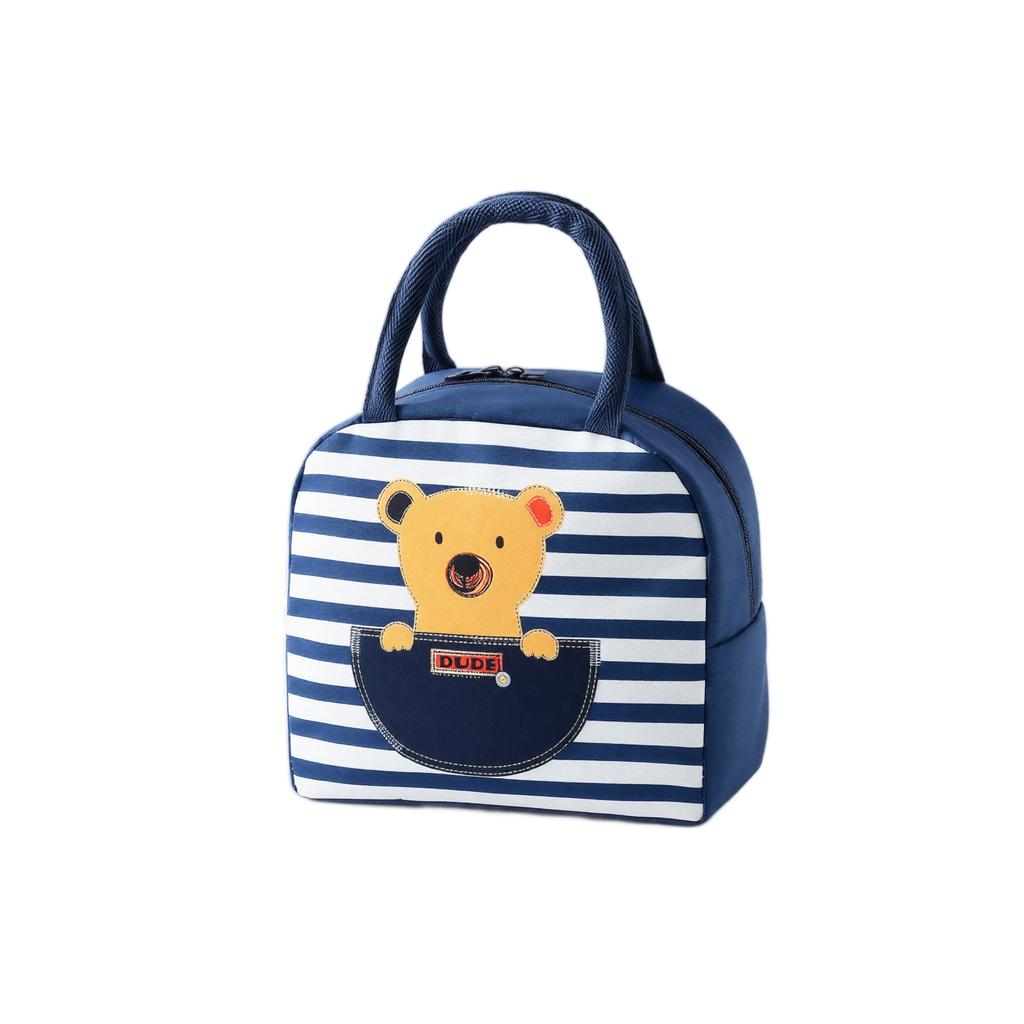 Insulated Lunch Tote Bag with Cartoon Print Zipper Closure Top Handle Portable Lunch Box for Adults and Kids