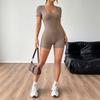 Modischer kurzärmeliger Jumpsuit, Damen Slim Fit quadratischer Ausschnitt Einteiler eng anliegender Anzug, geeignet für Fitnessstudio, Alltag und tägliche Aktivitäten