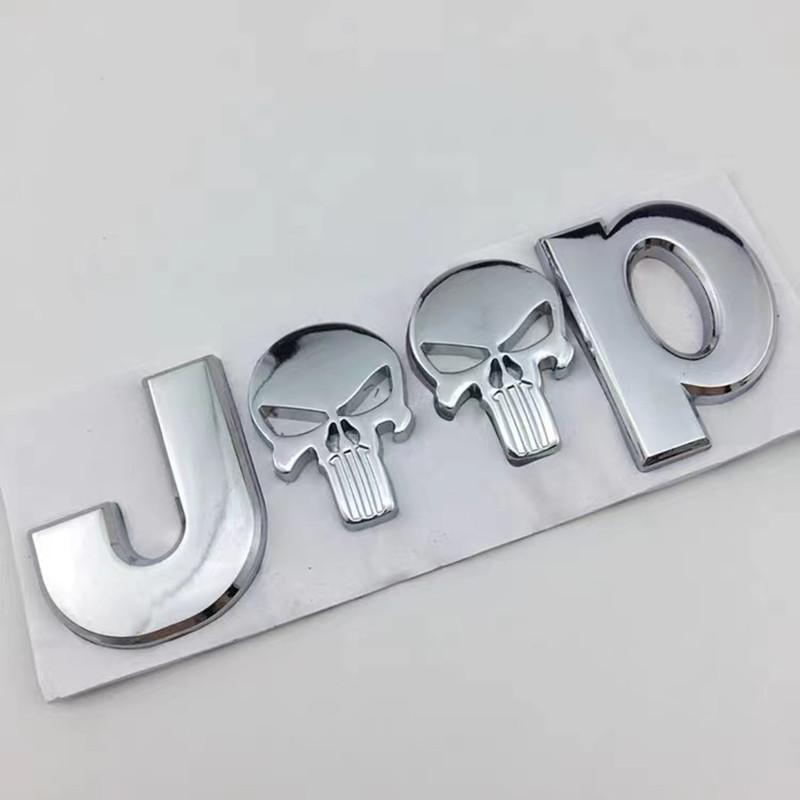 3D Metal Skull Emblem Badge For Jeep Auto Car Stickers Accessories For Jeep Cherokee Wrangler Liberty Compass Car Styling