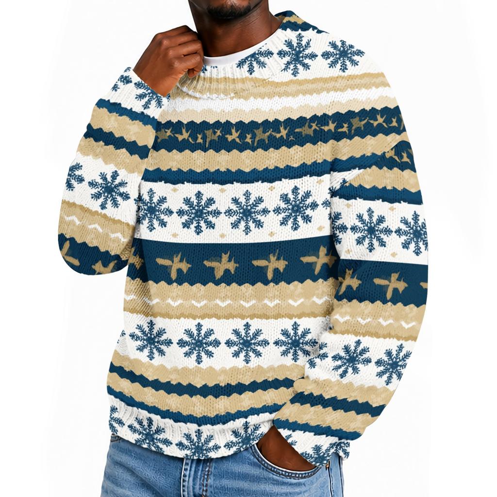 Men's Neck Knit Sweater with Christmas Print for Winter Holiday