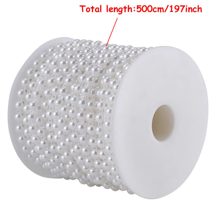 5M White Circular String Imitation Pearl Chain Wedding Dress Clothing Decoration Background Styling DIY Handmade Craft Supplies
