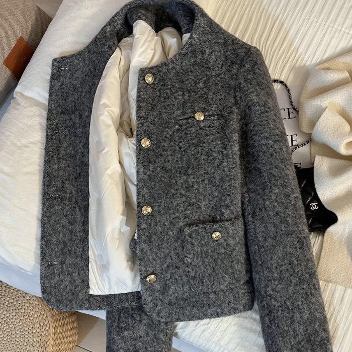 

2025 Gray French Style Winter Jacket with Warm Lining XL