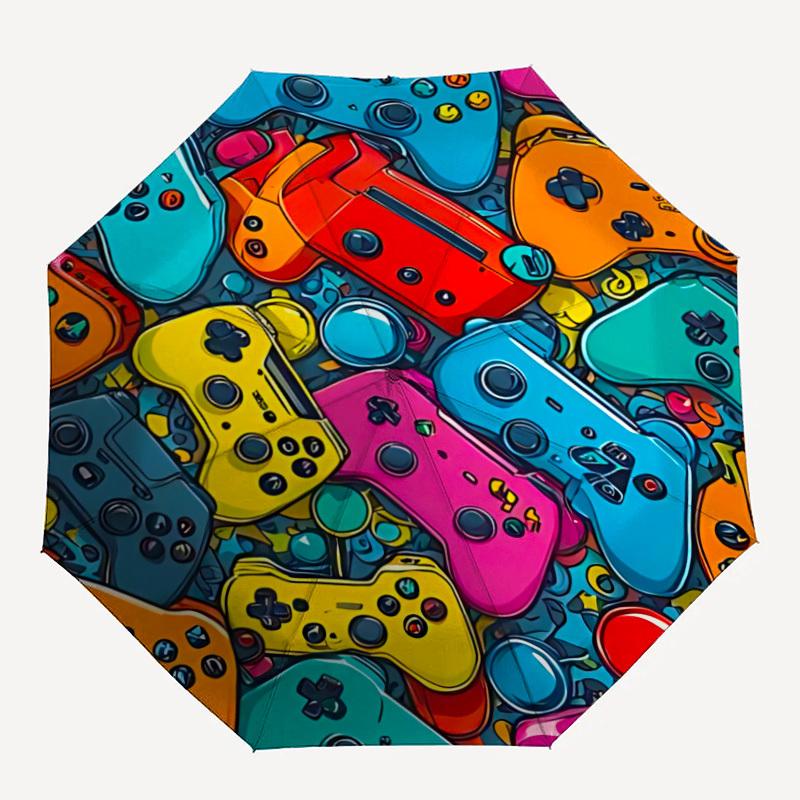 1pc Gaming Controllers Automatic Open/close Folding Compact Umbrella, 8 Rib Sturdy Canopy, Lightweight Portable, Everyday Use, Gift,,132