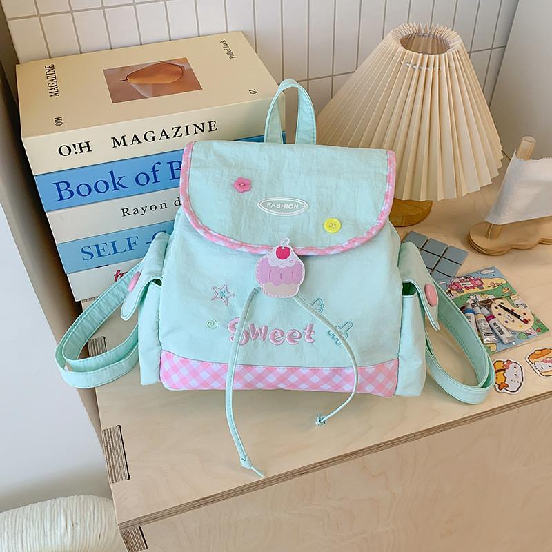 Girl Teen Nylon Casual Backpack With Pouch For Travel And School