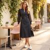 Abito Midi Casual da Donna alla Moda a Manica Lunga con Collo Alto, Vestibilità Aderente in Vita, con Cintura e Dettaglio Manica Trasparente