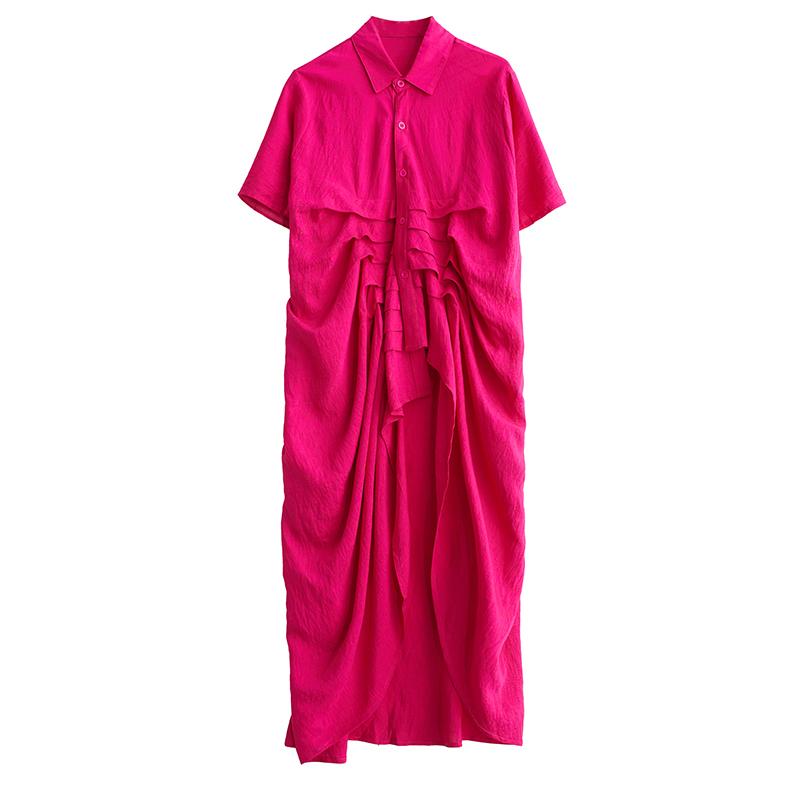 Dimanaf 2025 Women Plus Size Spring Summer Shirt Long Blouse Short Sleeve Buttons Asymmetrical Tops Tees Loose