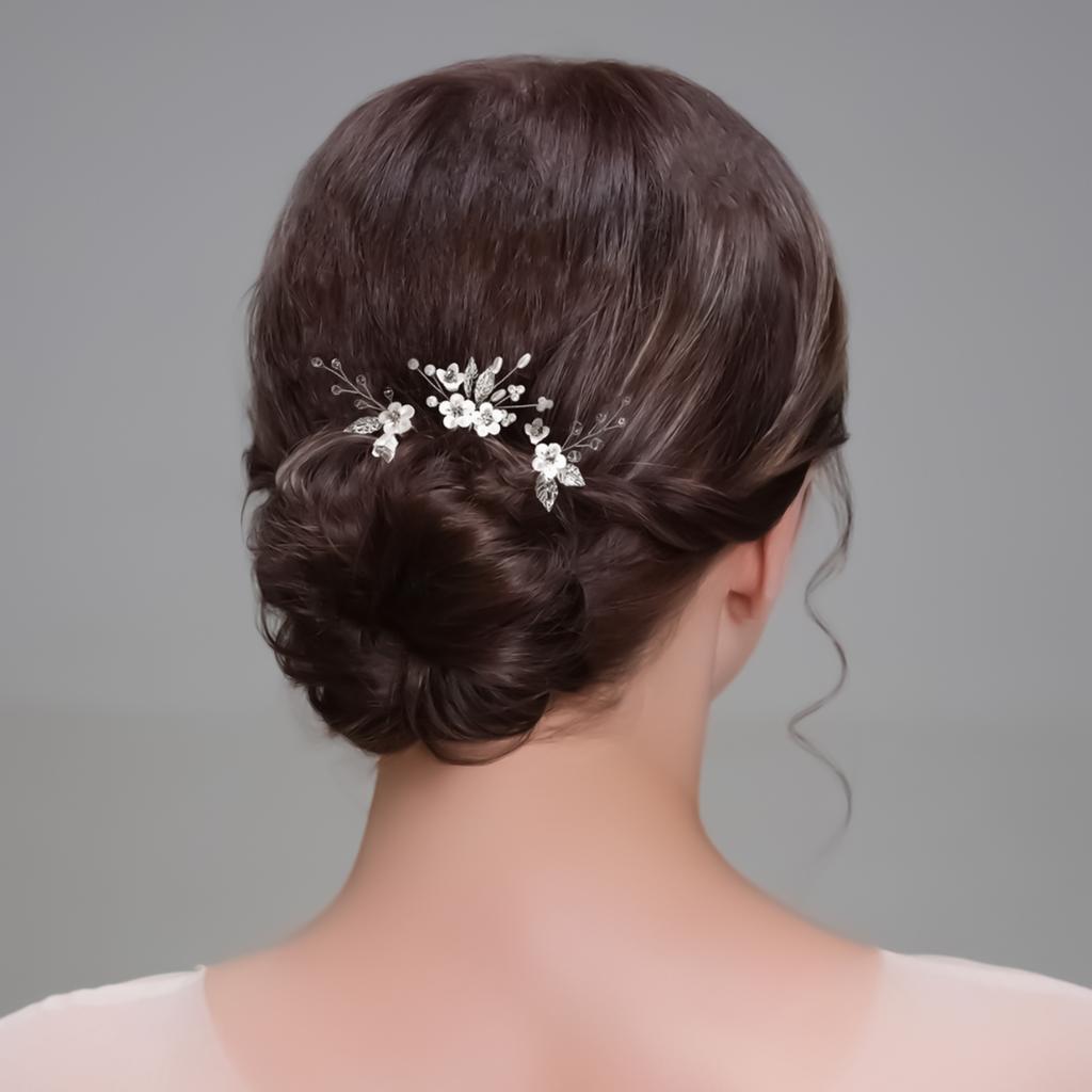 Women Hairpin with Pearl Clay Flower Leaf Hair Accessories Set Lightweight Comfortable Elegant Design For Weddings Parties
