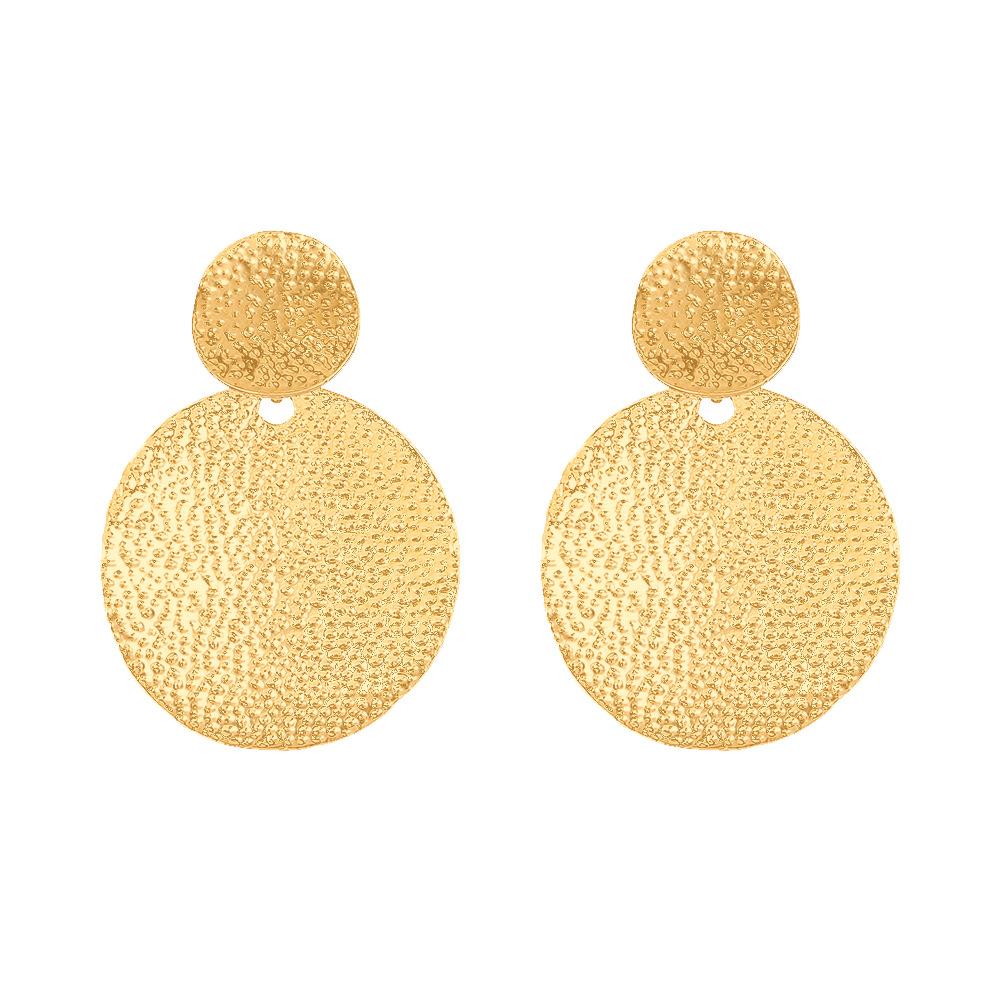 Hammered Double Disc Drop Earrings for Women Textured Round Statement Earrings