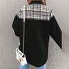 Jeansjacke Karierte Knopfleiste Hemdjacke Damen Patchworkjacke Warm Bequem Pendler Langärmliges Hemd Herbst Winter