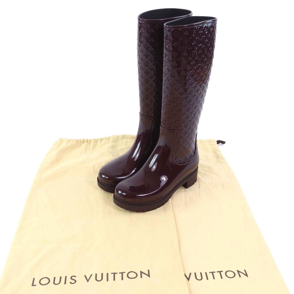 Great LOUIS VUITTON Rain shoes Monogram long rain boots  Bordeaux rubber Women  Used