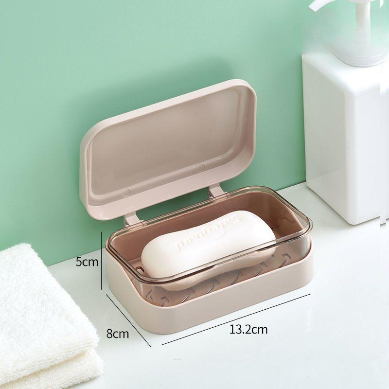 Boîte à Savon Double Couche avec Couvercle Égouttoir Boîte à Savon à Lessive Égouttoir Boîte à Savon Multicouche en Plastique