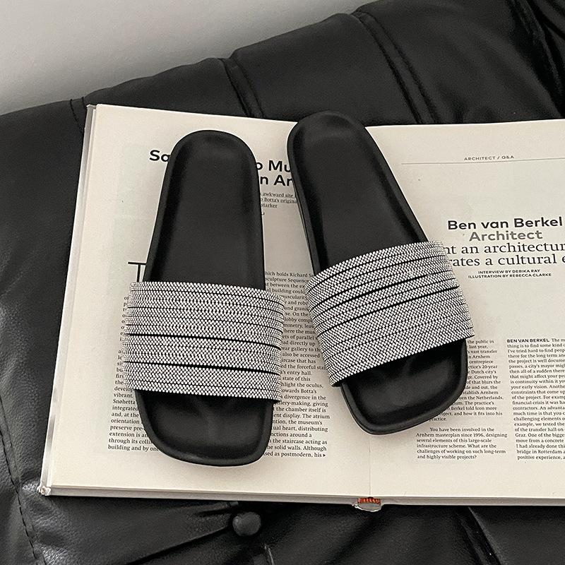 

Стразы с удобными женскими тапочками лето французская мода ретро сандалии для улицы с открытым носком повседневные крутые тапочки 35