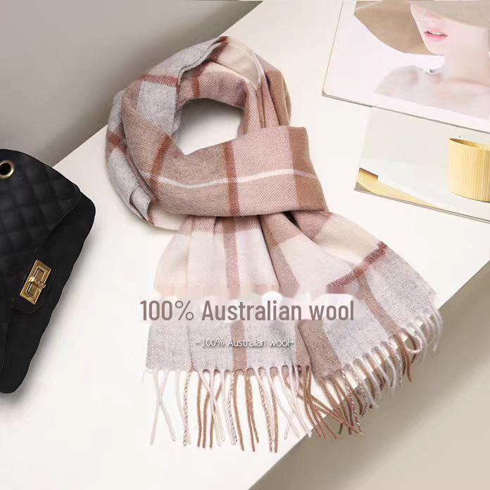 100% Wool Plaid Scarf for Women - Luxury Gift Shawl, Pure Wool Neck Scarf