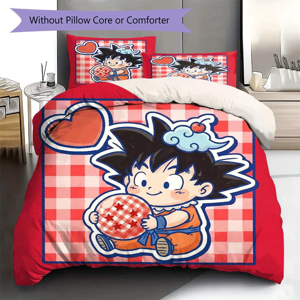 Dragon Ball Goku Pattern Bedding Quilt Set Quilt Cover Pillowcase Home Decoration Birthday Gift (1 * Duvet Cover + 2 * Pillowcase, Without Core)