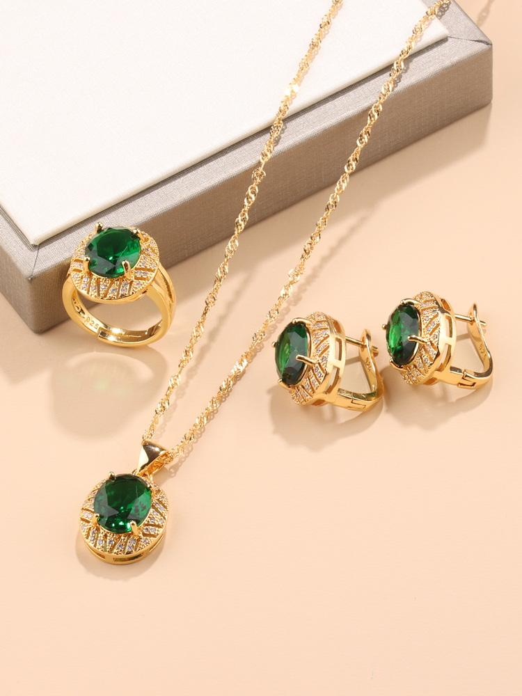 Luxury Wedding Bridal Costume Jewelry Accessory  Gold Plated Women'S Earrings Necklace Pendant Bracelet And Ring Gift Sets