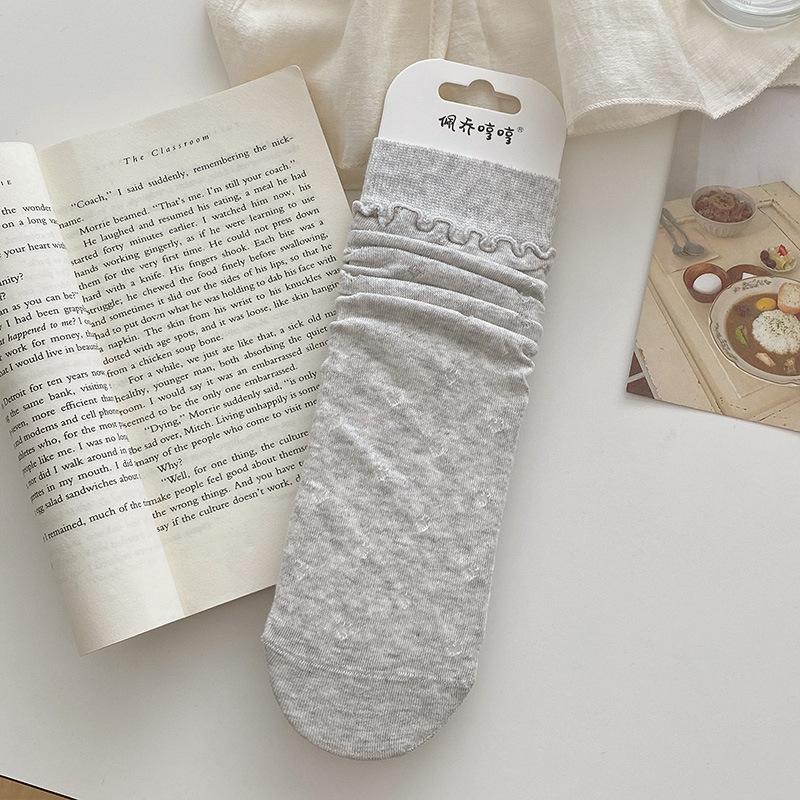 

Женские летние тонкие однотонные сетчатые дышащие бесшовные носки-гольфы с двойным отворотом и сладким кружевом 1 pair серый