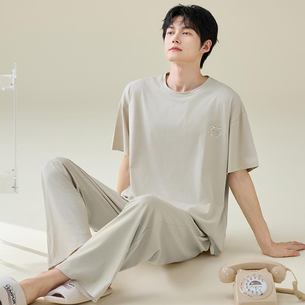Modal summer men's pajamas summer 1011 new short-sleeved trousers large size ice silk men's loungewear suit