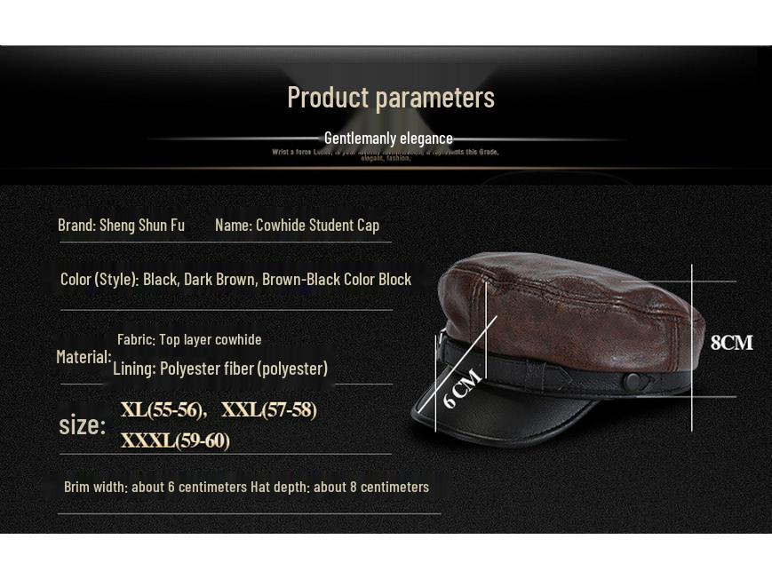 Korean Style Genuine Leather Duckbill Cap for Men & Women - Autumn/Winter Flat Top Military Biker Cap