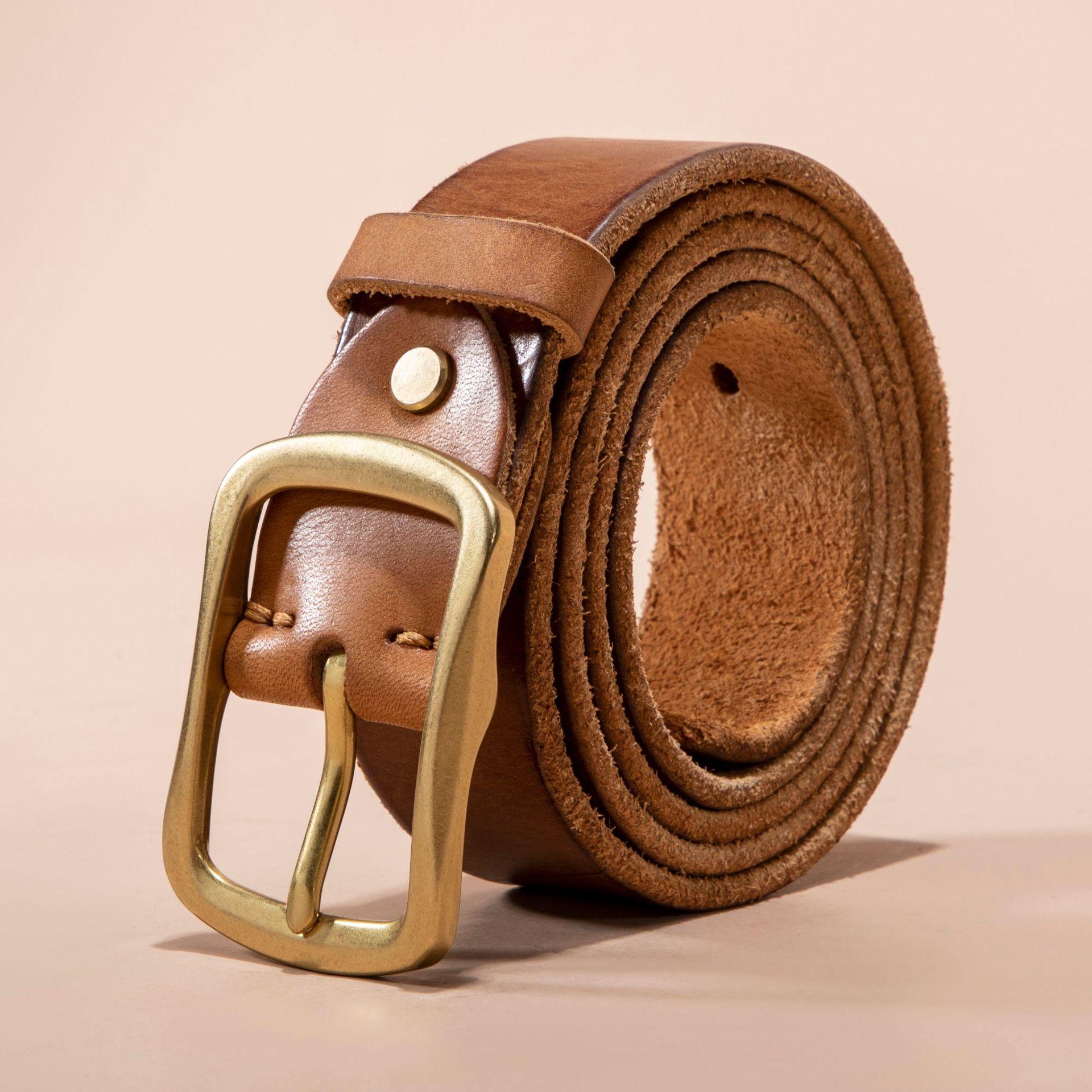 

Мужской ремень с пряжкой из натуральной кожи и медной пряжкой 110cm-130cm хаки