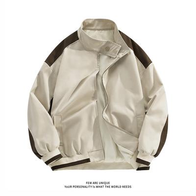 Color Contrast Splicing Baseball Coat Men's New Autumn and Winter Japanese Stand Collar Loose Fashion Couple Jacket