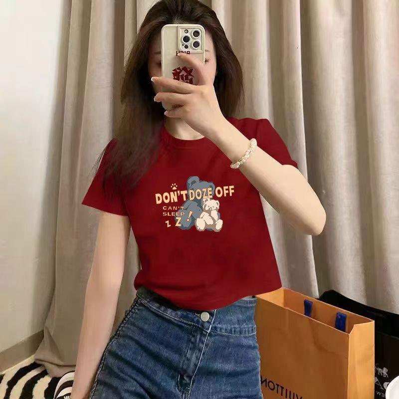 Round Neck Dressing Short T-shirt Shirt for Girls In Summer New Design Pure and Slim Body