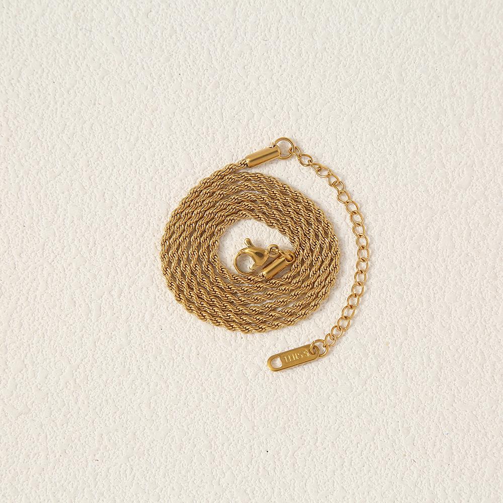 Gold-Plated Stainless Steel Twist Rope Chain Pendant - Multiple Specifications, Colorfast Jewelry Accessory
