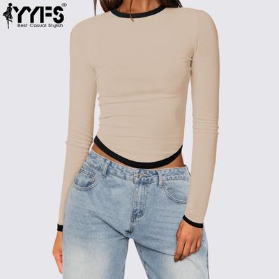 Damenmode, lässig, Frühling, Herbst, einfarbig, bedruckt, langärmelig, O-Ausschnitt, Blusen und Hemden