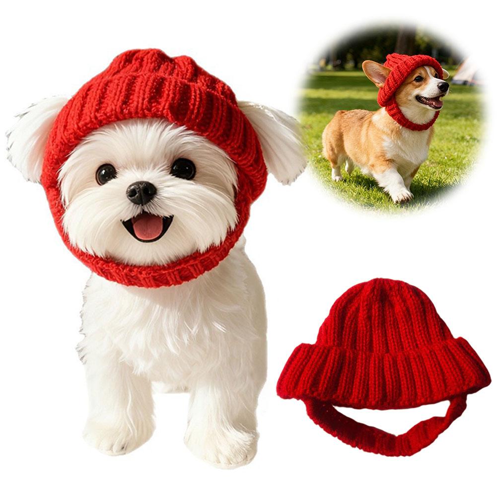 Autumn Winter Warm Windproof Knitted Pet Beanie Hat Dog Santa Hat for Small Dog & Cat With Ear Holes New Year Hat Gifts R0Z2