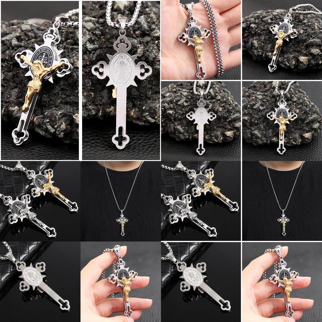 Pandantiv Colier Cruce din Oțel Inoxidabil Vintage cu Lanț