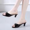 Rhinestone Medium Heel Shoes Low Price With Bow Slides Designer Luxury New Collection 2025 Women's Slippers and Ladies Sandals