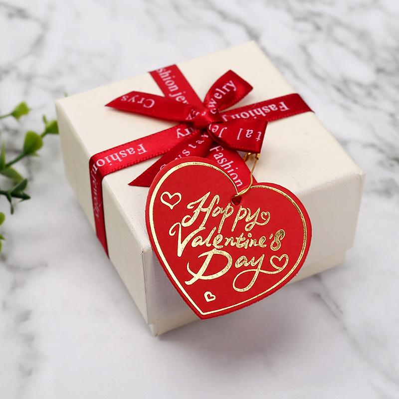 100pcs Happy Valentines Day Gift Tags Heart Shaped White Red Paper Cards Hang Tag Labels Party Favor Packaging Decoration DIY