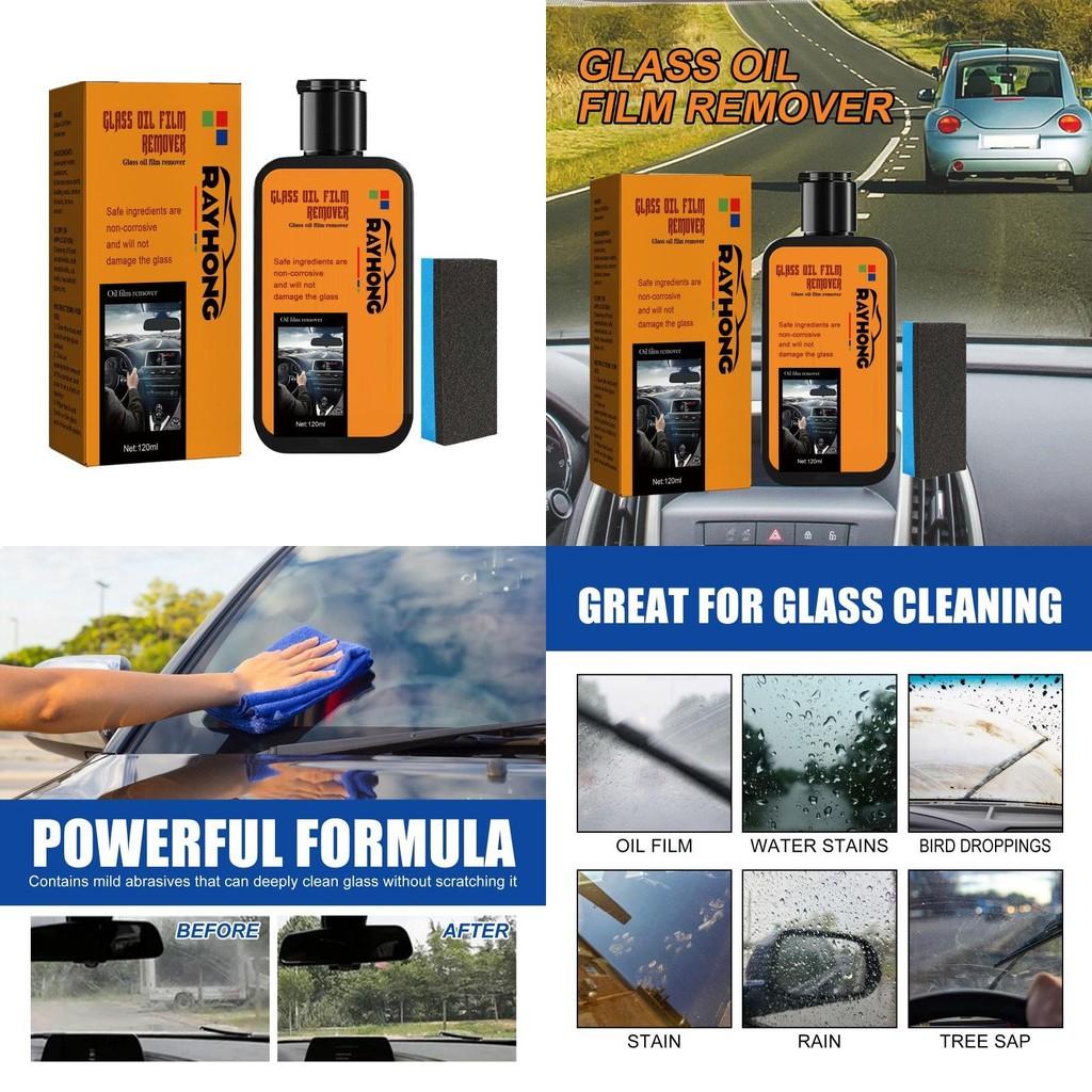 Rayhong Glass Oil Film Remover With Powerful Cleaning Agents For Auto Windshields 120ml Sponge Included