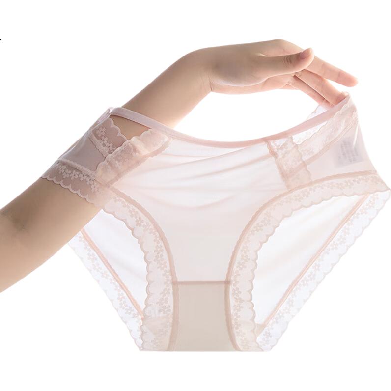 LangSha Women's Underwear, Mulberry Silk Antibacterial Crotch, Lace Panties, Sexy Thin Mid-Rise Breathable Triangle Briefs for Wome