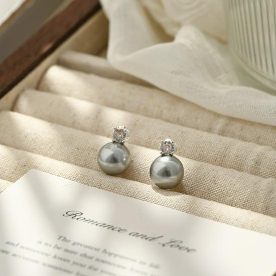 Elegant Princess Style Cubic Zirconia and Imitation Pearl 925 Silver Stud Earrings