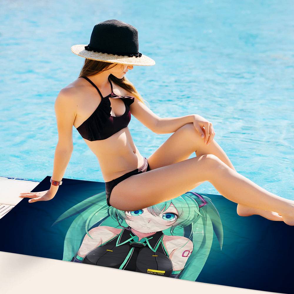 H-Hatsune M-Miku Anime Beach Swimming Towel Soft Absorbent Washcloth Children's Gifts for Kids Travel Camping Gym