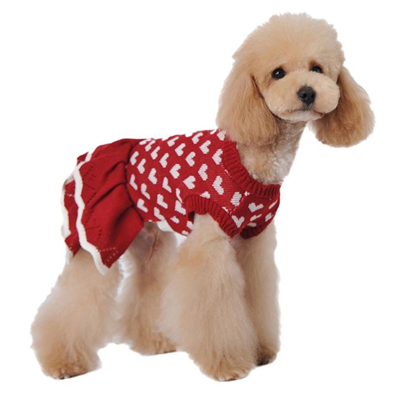 Valentines Day Pet Sweater Dress for Small Dogs All Size Cats Heart Pattern Designs Knitdress Turtleneck Knitwear