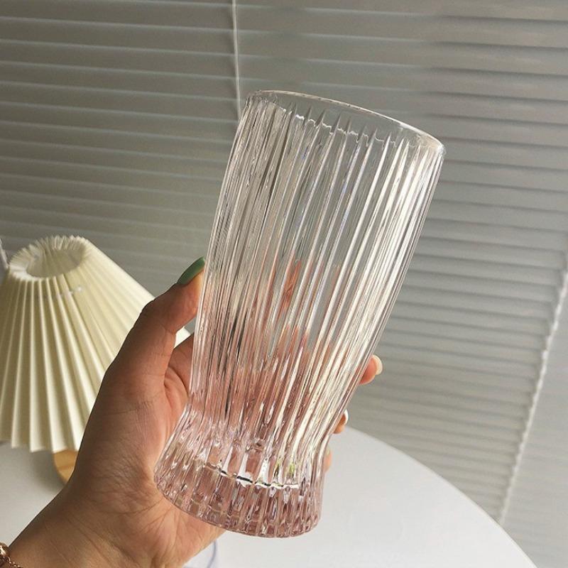 295ml/375ml Glass Wine Cup Drinkware Small Waist Flame Cup for Office Home Striped Milk Cup Flower Tea Glass Cup Drinking Bottle
