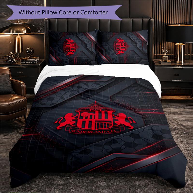 Set Biancheria da Letto a 3 Pezzi Sunderland Football Morbido Set Copripiumino con Federe Set Decorazione Camera da Letto per la Casa