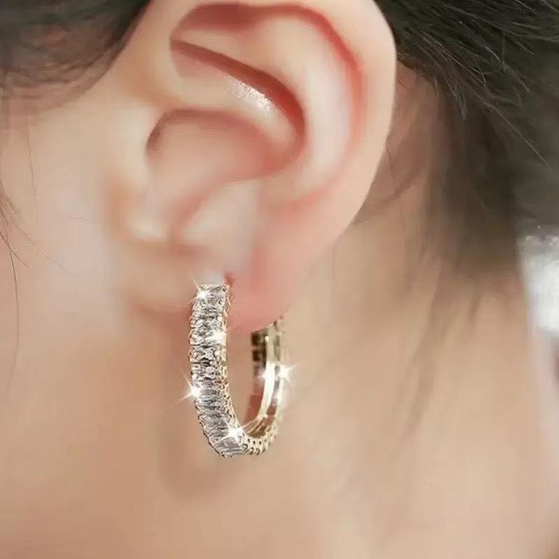 2025 Classic Versatile Geometric Zirconia C-Shape Earrings - Elegant European & American Style for Everyday Wear