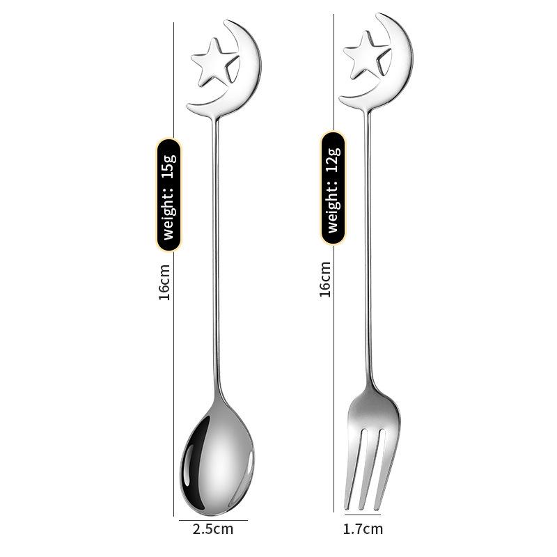 Stainless Steel Spoon Fork Star Moon Tableware Set Gold Coffee Spoon Teaspoon Fruit Dessert Accessorios Cake Home Restaurant