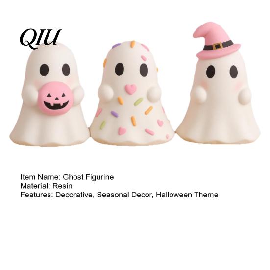 Halloweenový suvenýr Dárek Roztomilá pryskyřičná figurka ducha, Cukrová dýně Klobouk čarodějnice Růžová dekorace Stůl pro dívky, Bílý Kawaii Stolní ozdoba Místnost