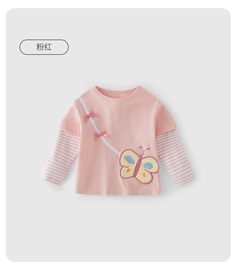 Girls Long Sleeve Mock Layer T Shirt with Cartoon Print Stylish Fall Top for Toddlers 90 розовый