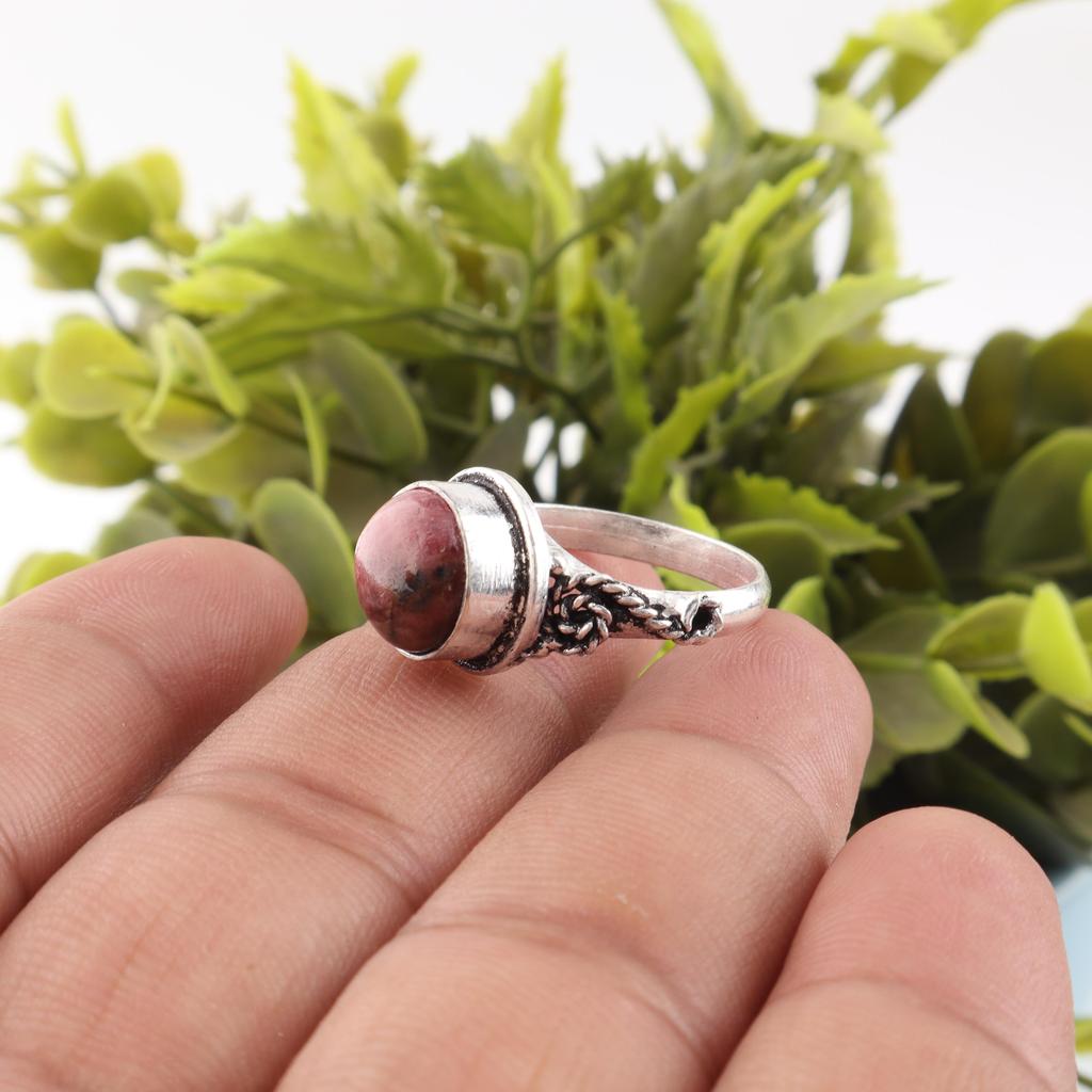 Black Rhodonite Gemstone Jewelry, 925 Solid Sterling Silver Ring Handmade Gorgeous Silver Chain Ring For Wedding Gift